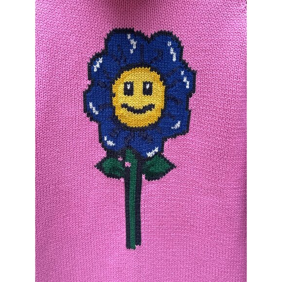 Lazy Oaf Pink Kidcore‎ Knit Oversized Sweater Smiley Flower Turtleneck S - Picture 5 of 9